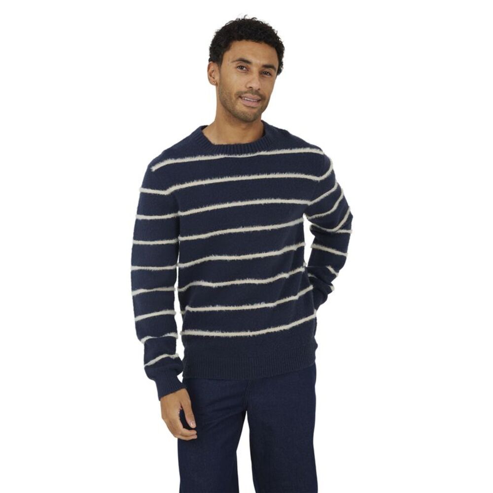 Brave Soul Mens Striped Long-Sleeved Sweatshirt / Navy/Ecru
